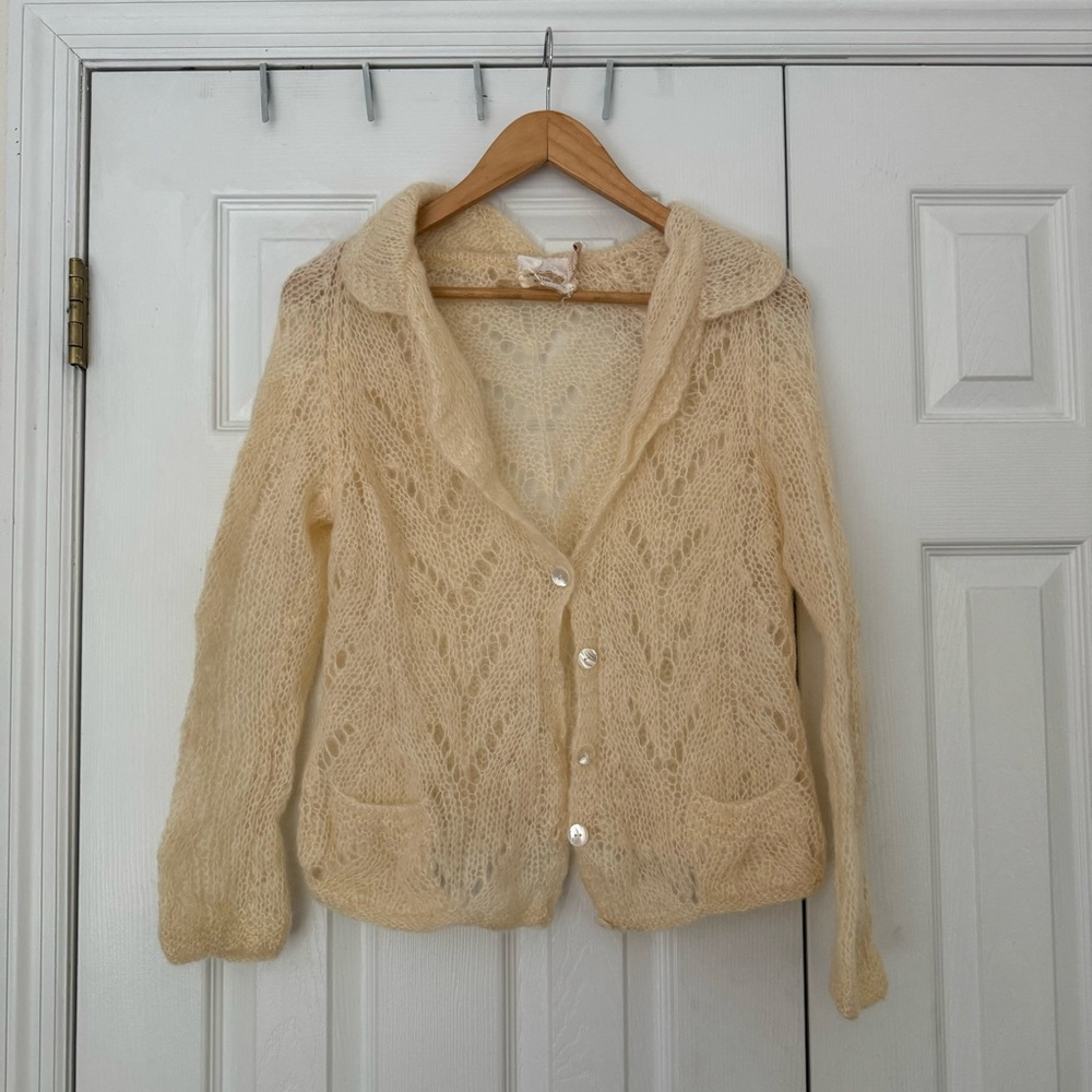 Vintage White Mohair Knit Cardigan